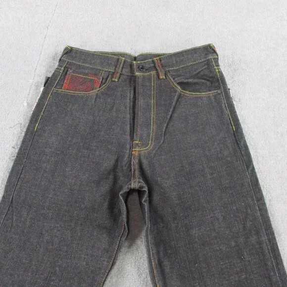 RMC Wave Jeans Mens 30 Tall 35" Inseam Black Embroidered Logo Flower Red Monkey - Picture 4 of 13